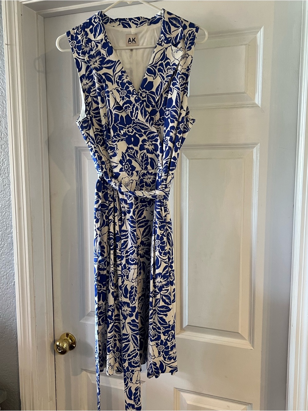 Anne Klein Blue and White Floral Wrap Dress